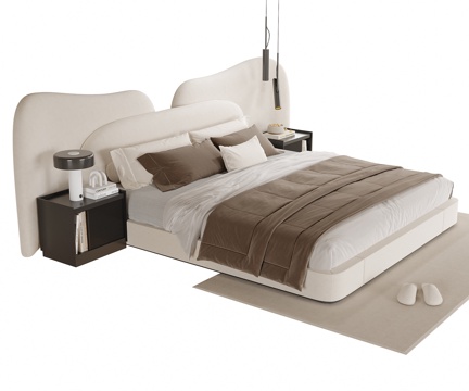  现代双人床 床头柜3d模型 