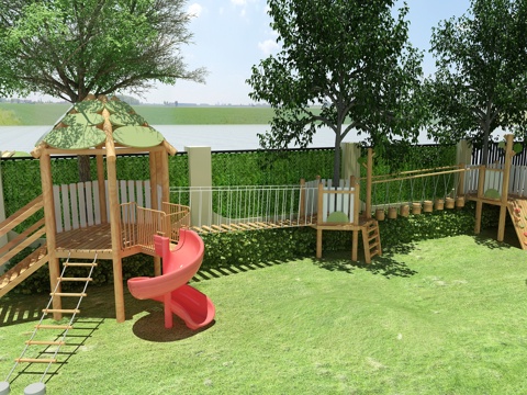  幼儿园玩具木屋组合 土坡 荡桥组合3d模型 