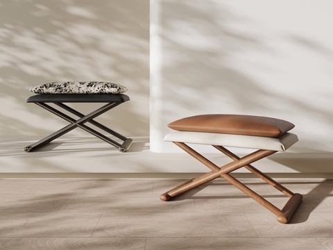  法式中古凳子 沙发凳 换鞋凳3d模型 