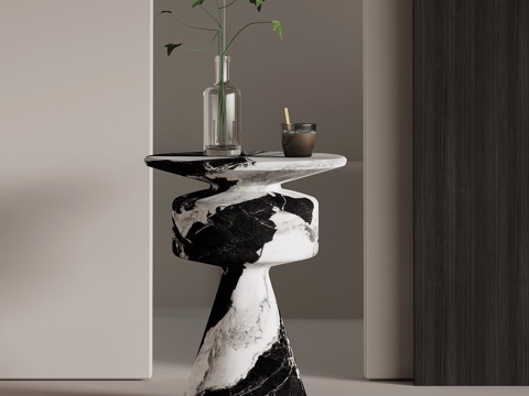  现代意式边几 大理石角几圆几3d模型 