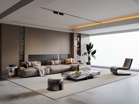  现代意式客厅 沙发茶几 转角沙发 休闲椅 落地灯 地毯3d模型 