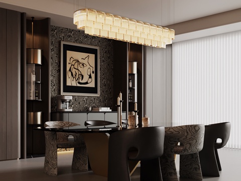  现代餐厅 餐桌椅 酒柜3d模型 