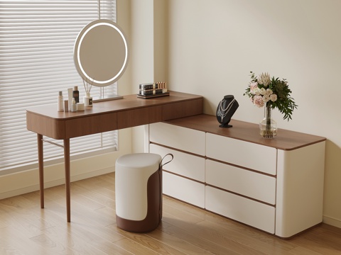 中古风梳妆台 组合梳妆台su模型