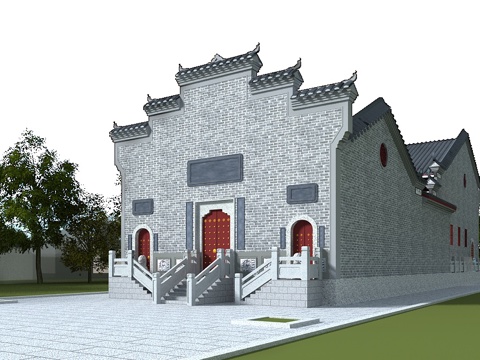  中式祠堂3d模型 