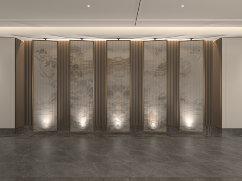  新中式屏风隔断 艺术隔断 金属屏风 山水屏风 刺绣屏风3d模型 