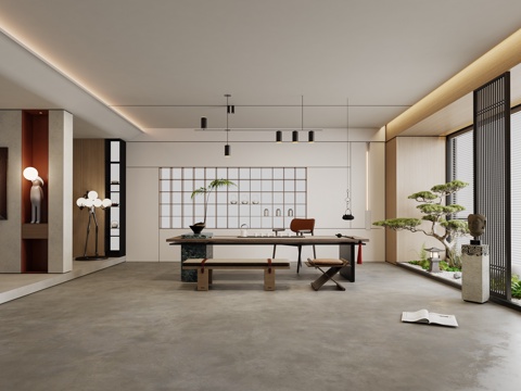  禅意新中式茶室 休闲书房 宋式美学茶室 别墅办公茶室3d模型 