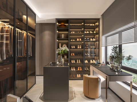  现代简约衣帽间 意式极简  梳妆台 鞋包 摆件3d模型 