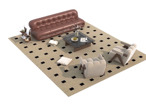  中古风沙发茶几组合3d模型 