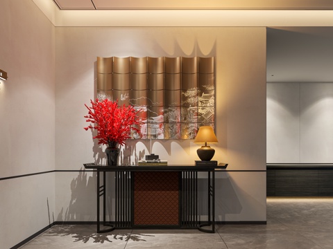  新中式玄关 现代意式玄关 玄关过道 墙饰 玄关柜 台灯 条案3d模型 