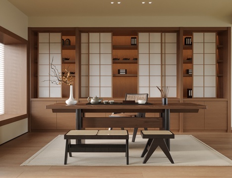  现代茶室 茶桌椅 茶柜su模型 