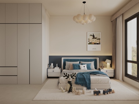  现代风格儿童房卧室3d模型 