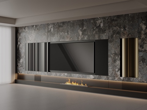  现代电视背景墙su模型 