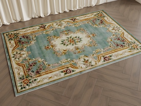 法式复古地毯 方形地毯su模型