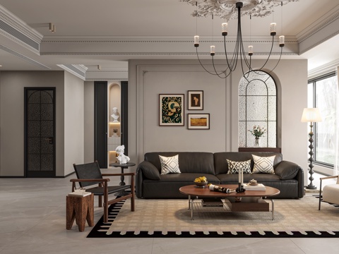  法式轻奢复古客餐厅3d模型 