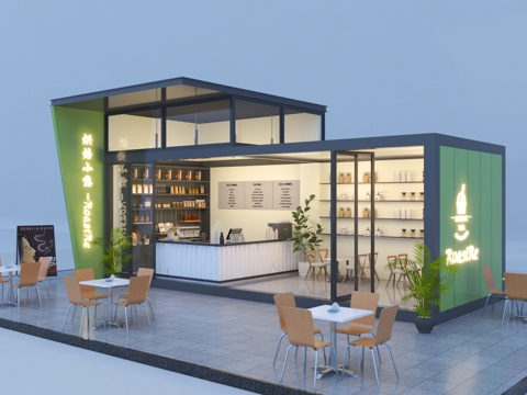  现代集装箱奶茶店3d模型 