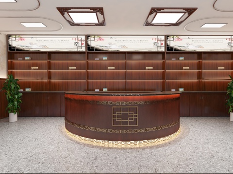  中医院圆弧形吧台3d模型 