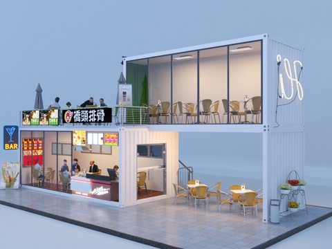  现代集装箱餐厅3d模型 