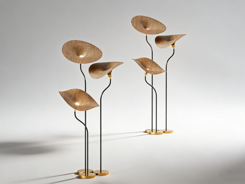 现代侘寂艺术风灯具  编织伞形灯 落地灯su模型