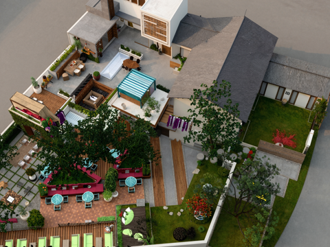  民宿设计园林景观su模型 