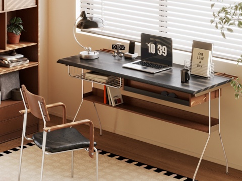  中古风实木书桌 复古风实木书桌3d模型 