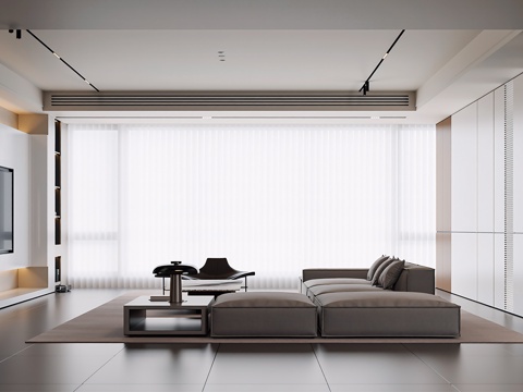  现代客厅，极简3d模型 