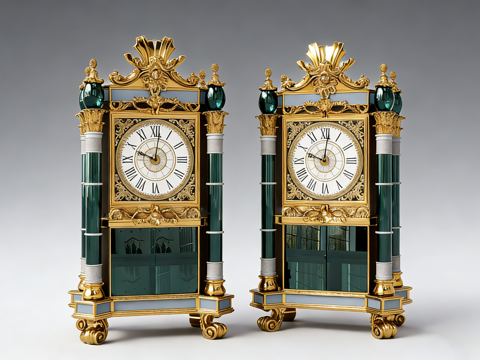 欧式古典豪华座钟 金色雕花 罗马数字表盘 别墅酒店大堂摆件su模型