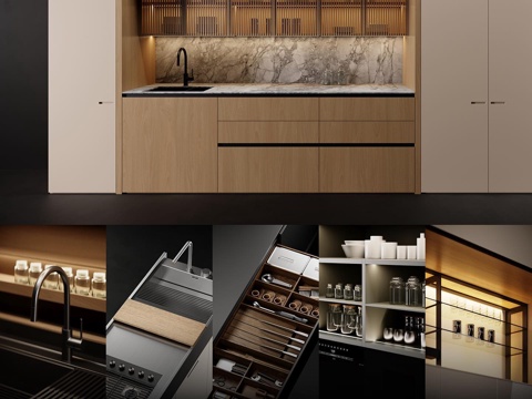  现代意式家具精品橱柜 岛台 餐桌椅套装3d模型 