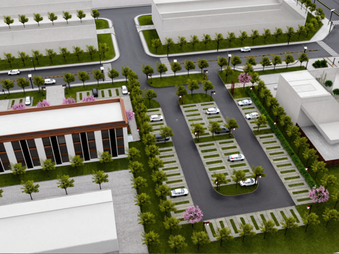 现代景观园林广场园区停车场su模型