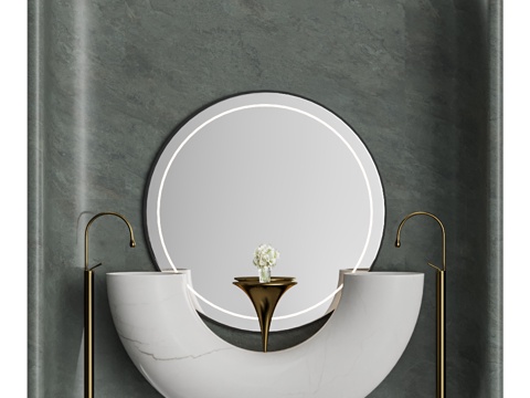  现代洗手台 双台盆 卫浴镜 立式龙头3d模型3d模型 