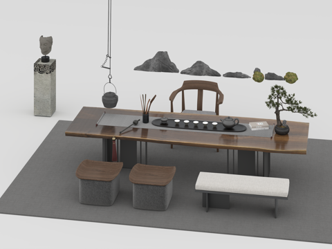  茶桌组合3d模型 