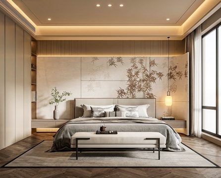  东方美学新中式卧室设计3d模型 