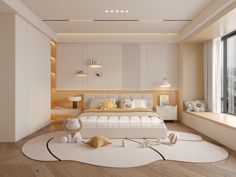  现代奶油风儿童房3d模型 