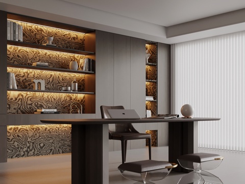 意式书房 书桌椅 书柜su模型