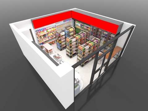  便利店 超市 货架 货柜 前台3d模型 