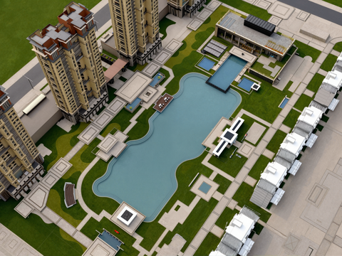  住宅小区花园园林景观su模型 