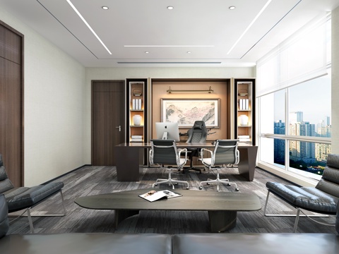  现代经理办公室 办公桌椅 办公用品 摆件装饰品 会客区 办公3d模型 