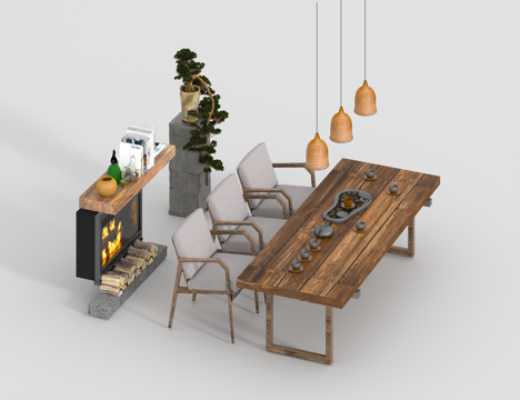  茶桌组合3d模型 