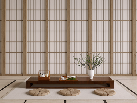 新中式榻榻米茶室su模型