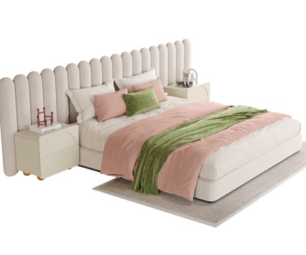  现代双人床 单人床 儿童床su模型 