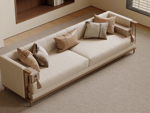  宋式沙发 多人沙发 三人沙发 木制沙发3d模型 