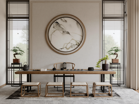  新中式茶室su模型 