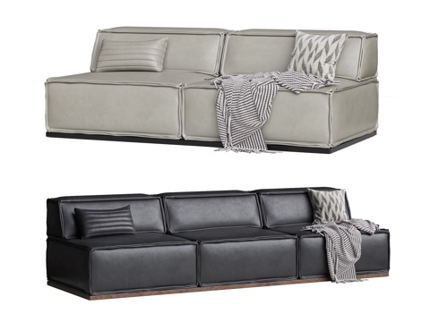 现代双人沙发 三人沙发 模块沙发  皮革沙发su模型