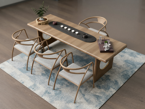  新中式茶桌椅su模型 