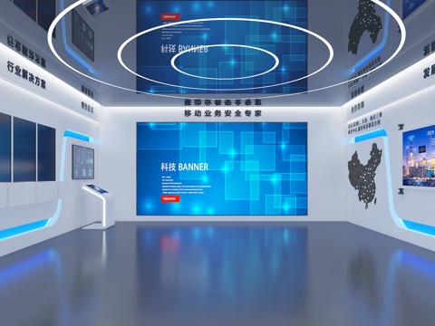  现代企业展厅 科技展厅 文化墙 宣传栏 展览 商业墙3d模型 