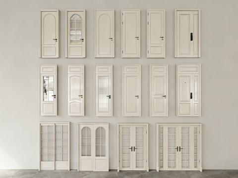 现代简约白色室内木门 单开双开推拉 玻璃门su模型