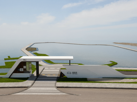 户外简约大门入口门面门头su模型