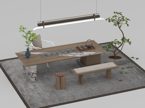  茶桌组合3d模型 