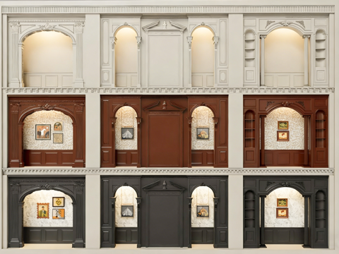 古典拱门展示墙 店铺橱窗 展览背景墙 展览背景板 橱窗设计su模型