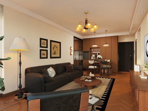  中古风客厅3d模型 