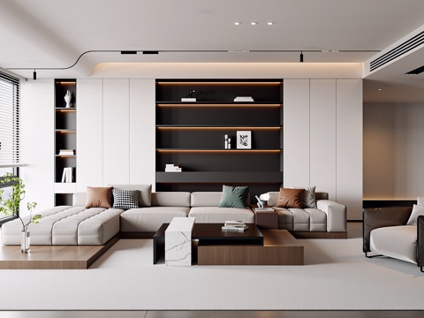  现代客餐厅，极简3d模型 